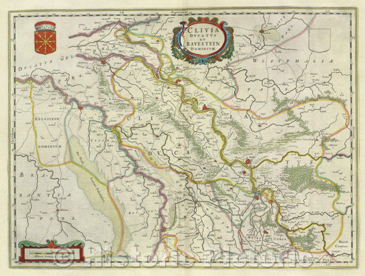 Historic Map : Clivia Ducatus et Ravestein Dominium, c. 1664 , Vintage Wall Art