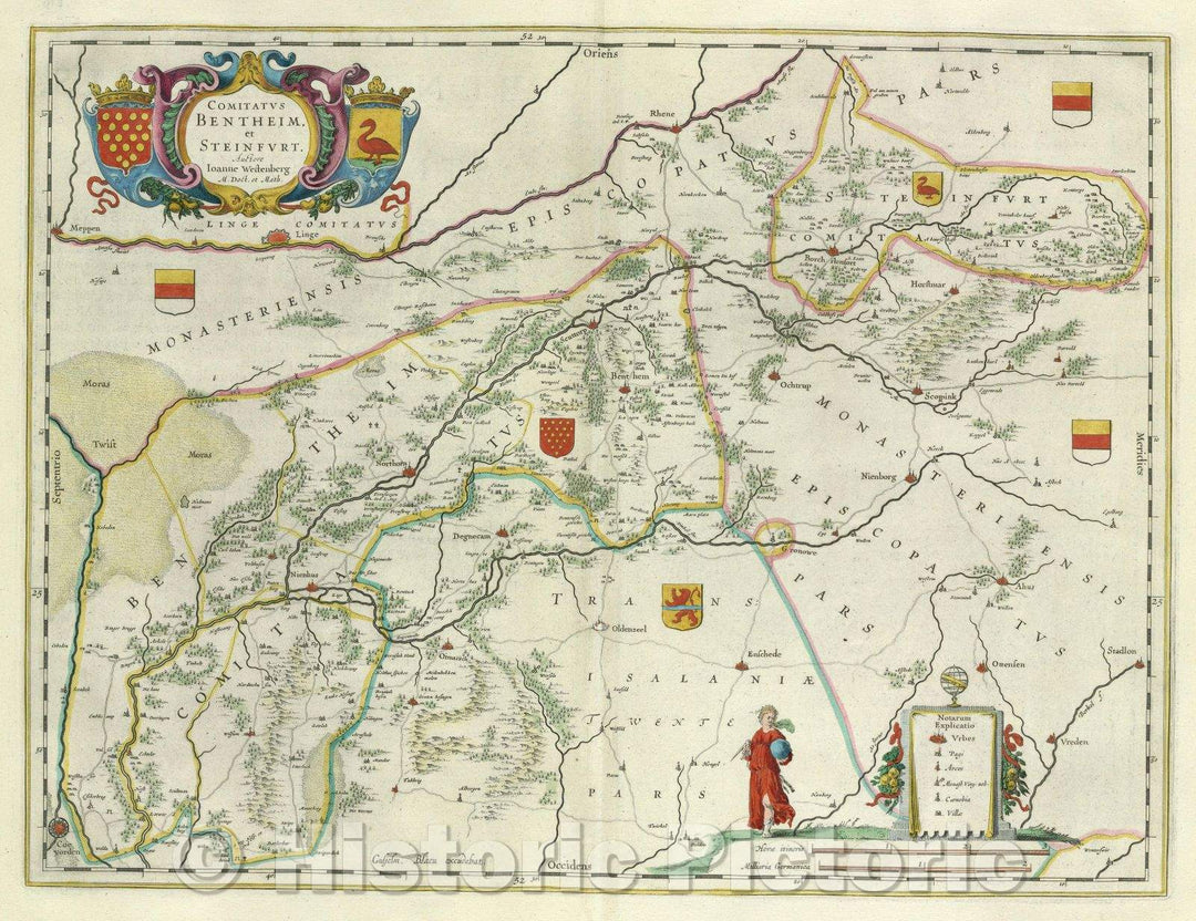 Historic Map : Comitatus Bentheim, et Steinfurt. Auctore Joanne Westenberg M. Doct. et Math., c. 1664 , Vintage Wall Art