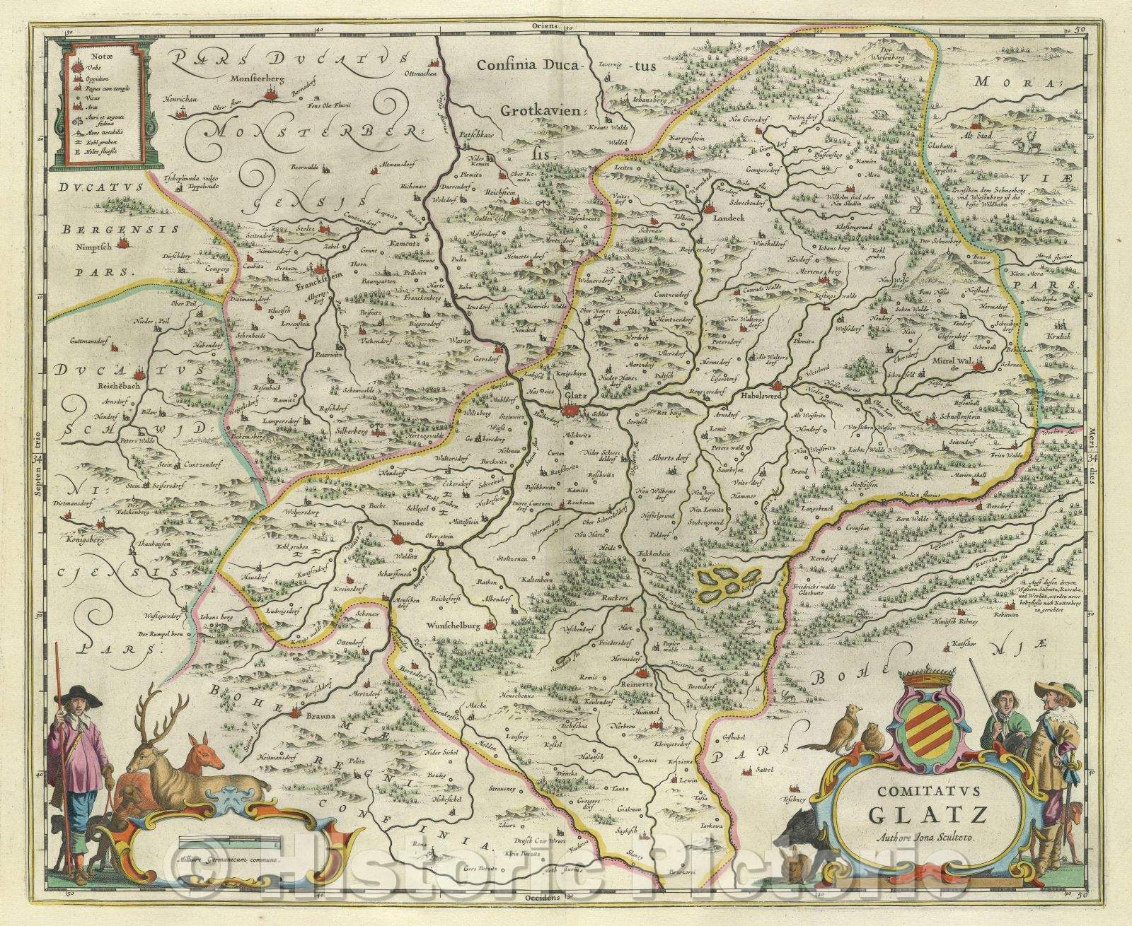 Historic Map : Comitatus Glatz authore Jona Sculteto., c. 1664 , Vintage Wall Art