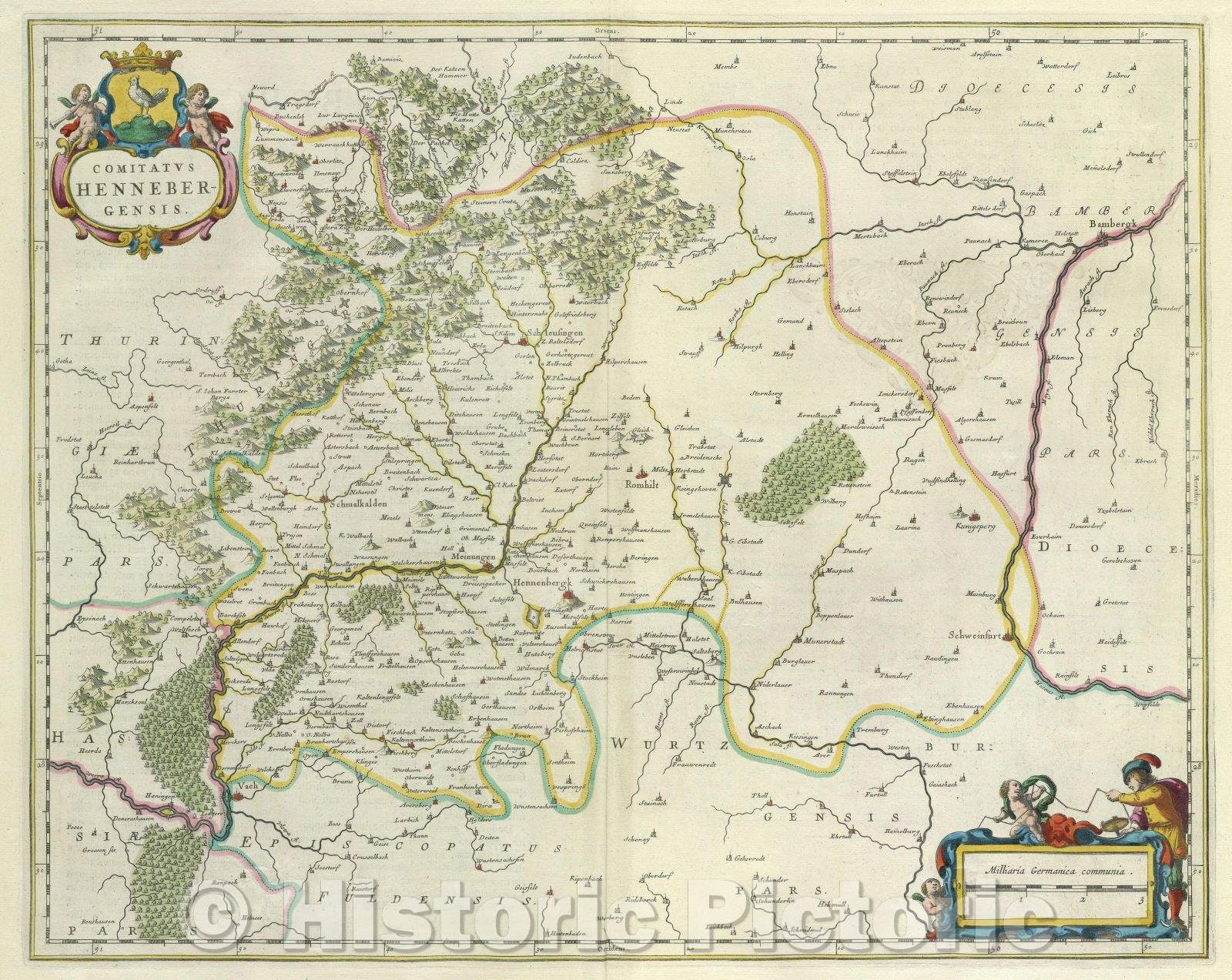 Historic Map : Comitatus Hennebergensis., c. 1664 , Vintage Wall Art