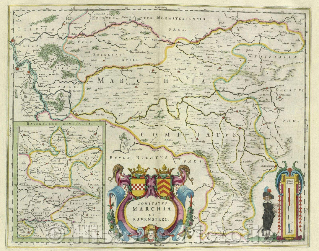Historic Map : Comitatus Marchia et Ravensberg., c. 1664 , Vintage Wall Art