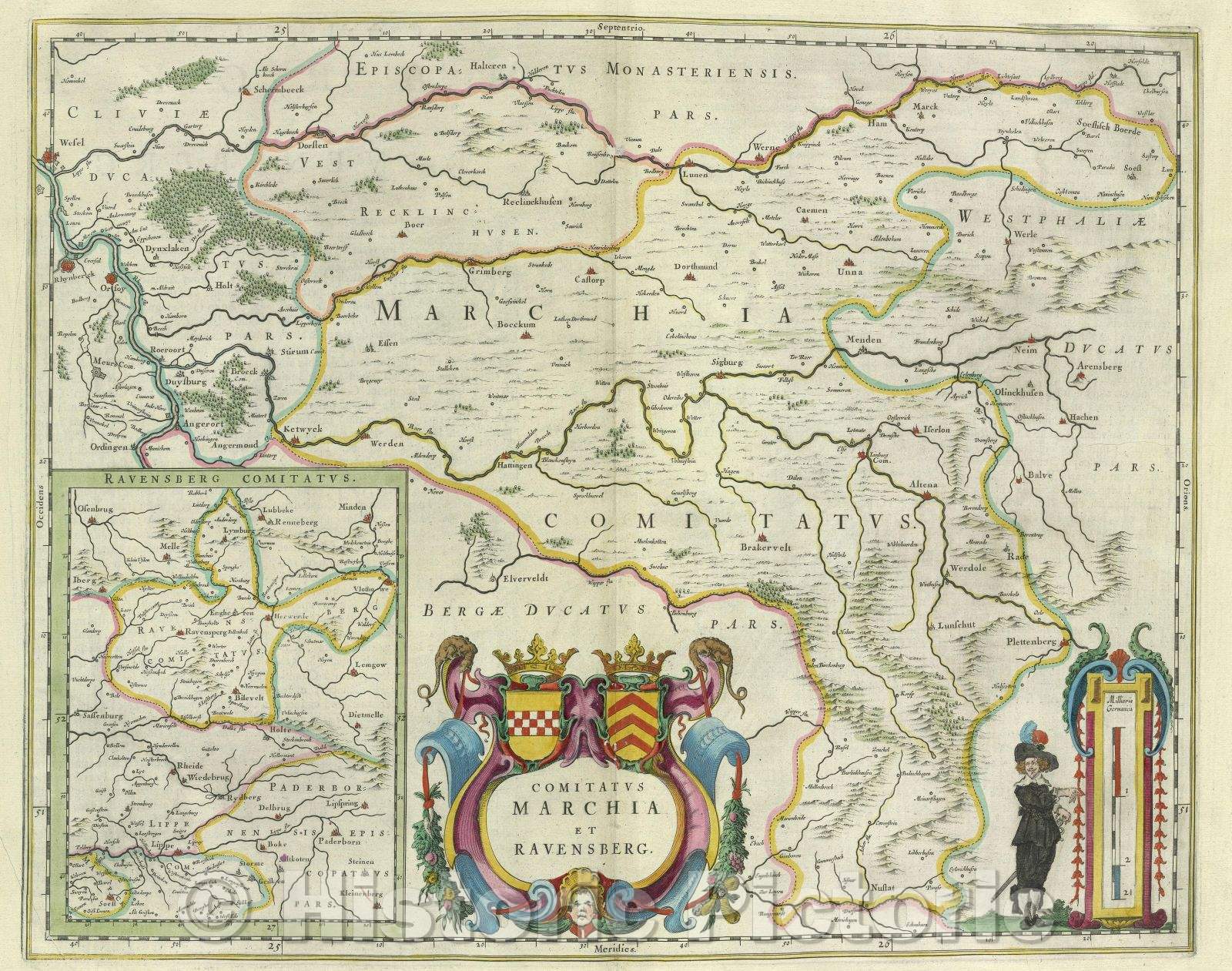Historic Map : Comitatus Marchia et Ravensberg., c. 1664 , Vintage Wall Art