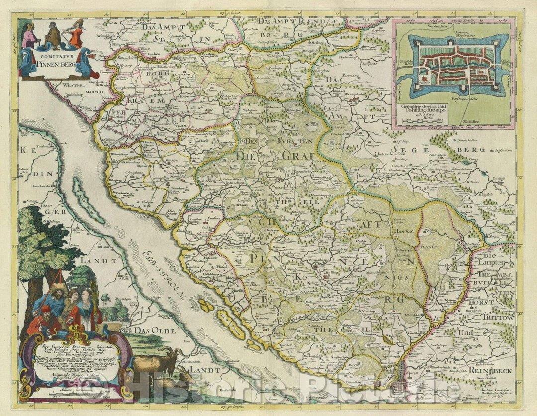 Historic Map : Comitatus Pinnen Berg, c. 1664 , Vintage Wall Art