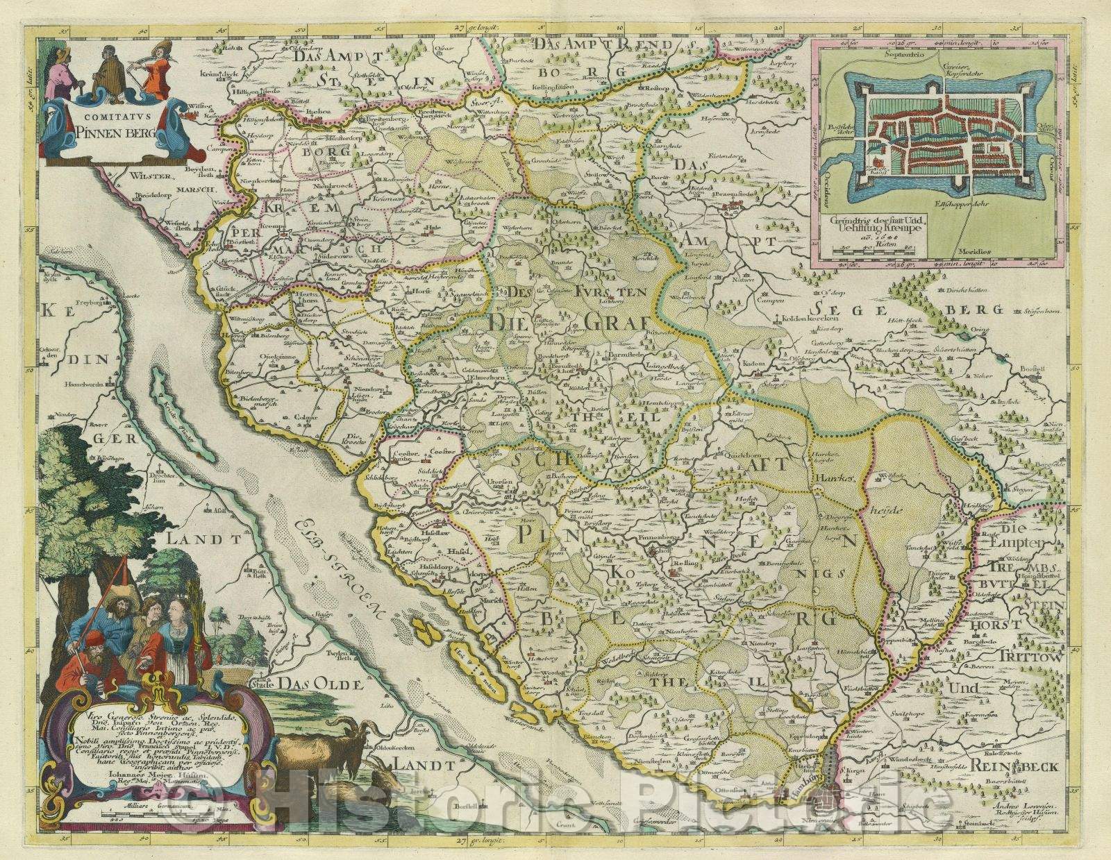 Historic Map : Comitatus Pinnen Berg, c. 1664 , Vintage Wall Art
