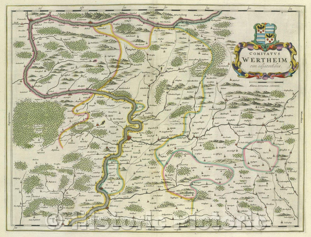 Historic Map : Comitatus Wertheim cum adjacentibus., c. 1664 , Vintage Wall Art