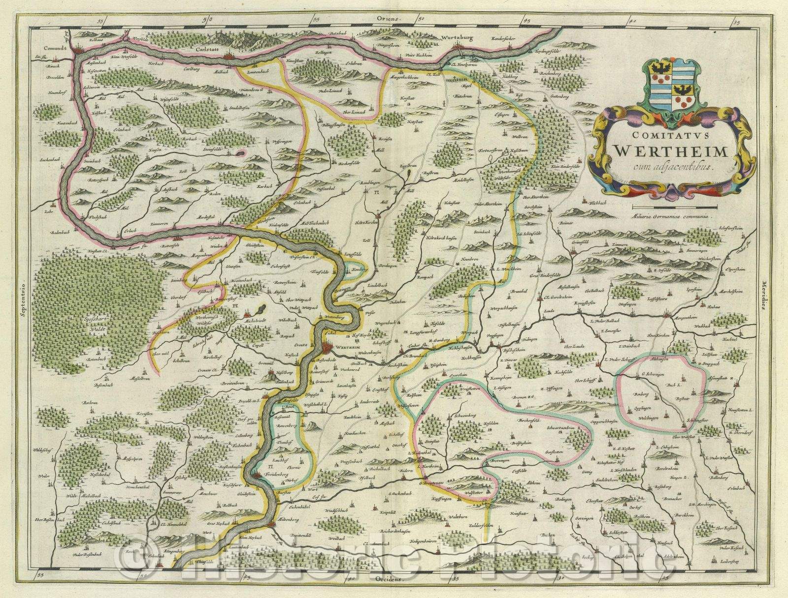Historic Map : Comitatus Wertheim cum adjacentibus., c. 1664 , Vintage Wall Art