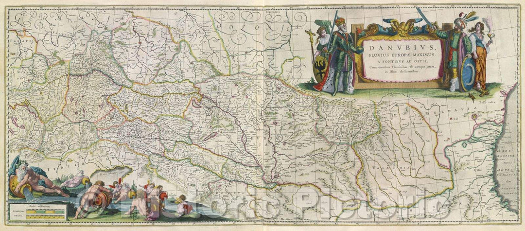 Historic Map : Danubius, Fluvius Europae Maximus, A Fontibus ad Ostia, Cum omnibus Fluminibus, ab utroque latere, in illum defluentibus., c. 1664 , Vintage Wall Art