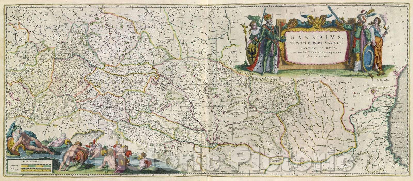 Historic Map : Danubius, Fluvius Europae Maximus, A Fontibus ad Ostia, Cum omnibus Fluminibus, ab utroque latere, in illum defluentibus., c. 1664 , Vintage Wall Art