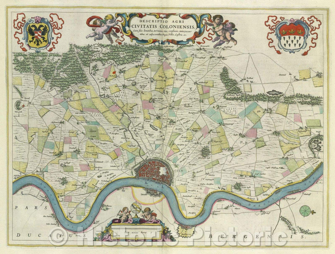 Historic Map : Descriptio Agri Civitatis Coloniensis, cum suis limitibus, terminis, viis, consinis interjacentibus et adjacentibus Pagis, Villis, Castris, etc., c. 1664 , Vintage Wall Art