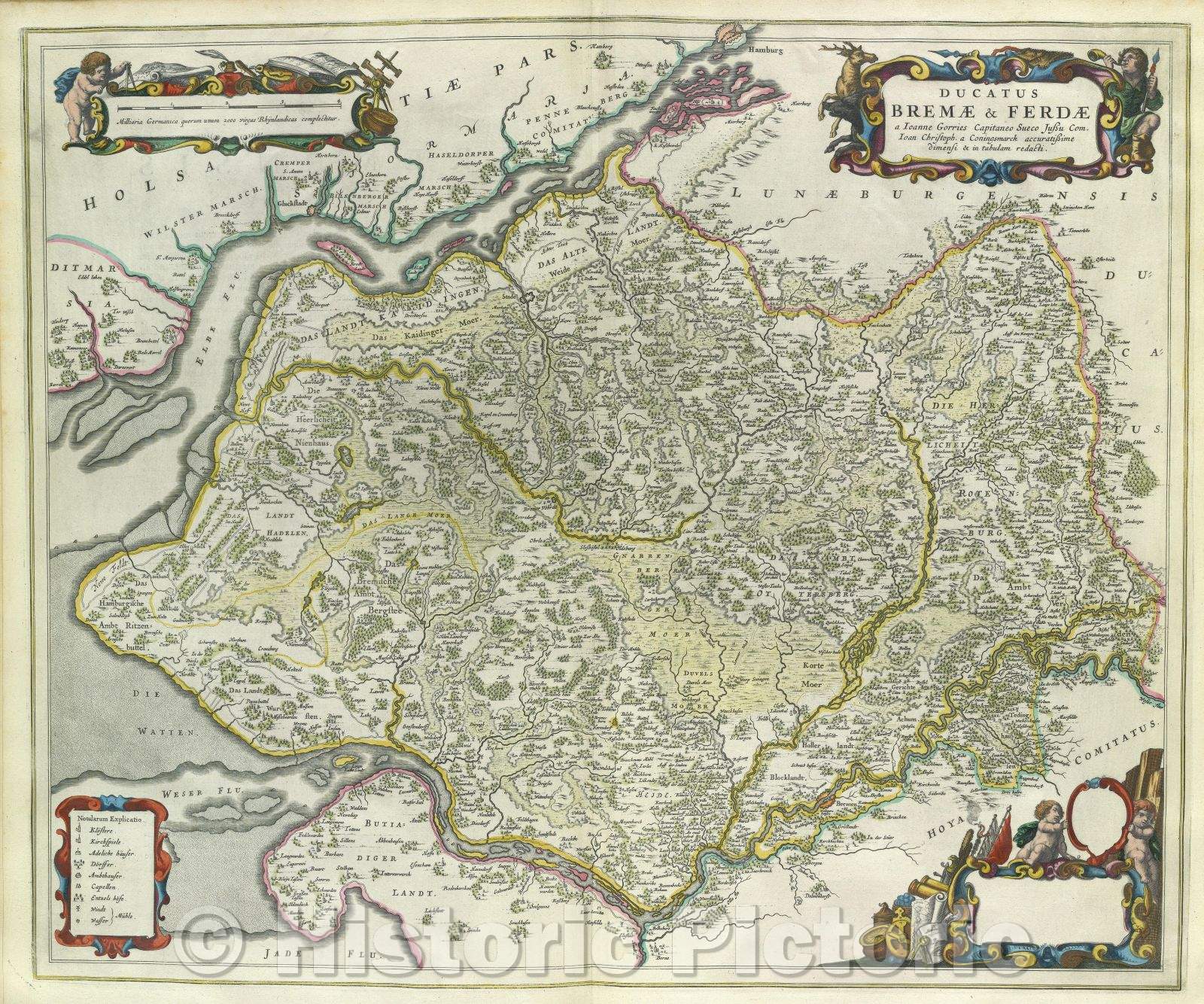 Historic Map : Ducatus Bremae and Ferdae a Ioanne Gorries Capitaneo Sueco Jussu Com. Ioan Christoph. a Coningsmarck accuratissime dimensi and in tabulam redacti., c. 1664 , Vintage Wall Art