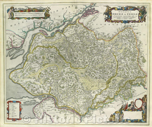Historic Map : Ducatus Bremae and Ferdae a Ioanne Gorries Capitaneo Sueco Jussu Com. Ioan Christoph. a Coningsmarck accuratissime dimensi and in tabulam redacti., c. 1664 , Vintage Wall Art