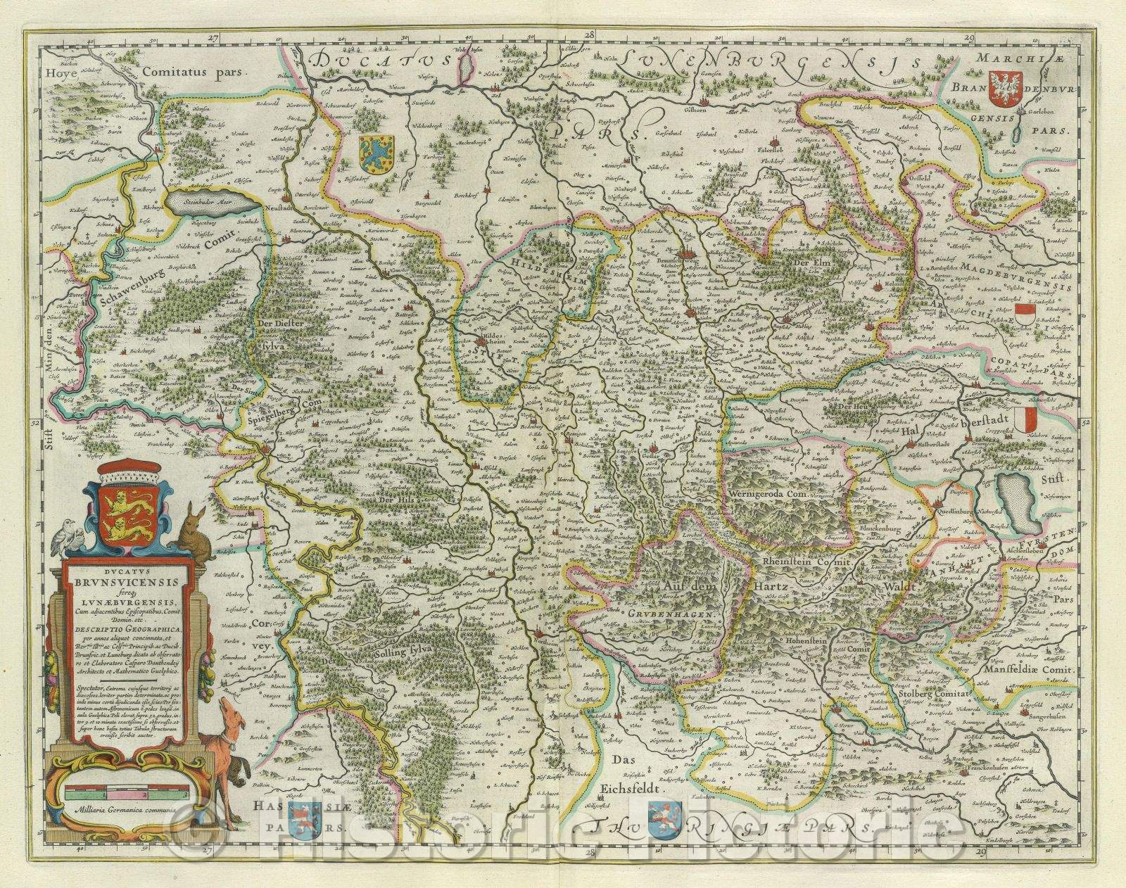 Historic Map : Ducatus Brunsvicensis fereque Lunaeburgensis cum adjacentibus Episcopatibus, Comit. Domin. etc. Descriptio Geographica., c. 1664 , Vintage Wall Art