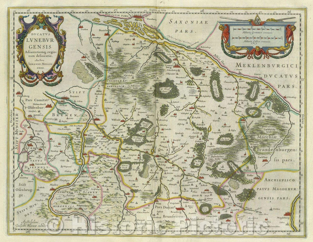 Historic Map : Ducatus Luneburgensis Adiacentiumque regionum delineatio. Auctore Johanne Mellingero., c. 1664 , Vintage Wall Art