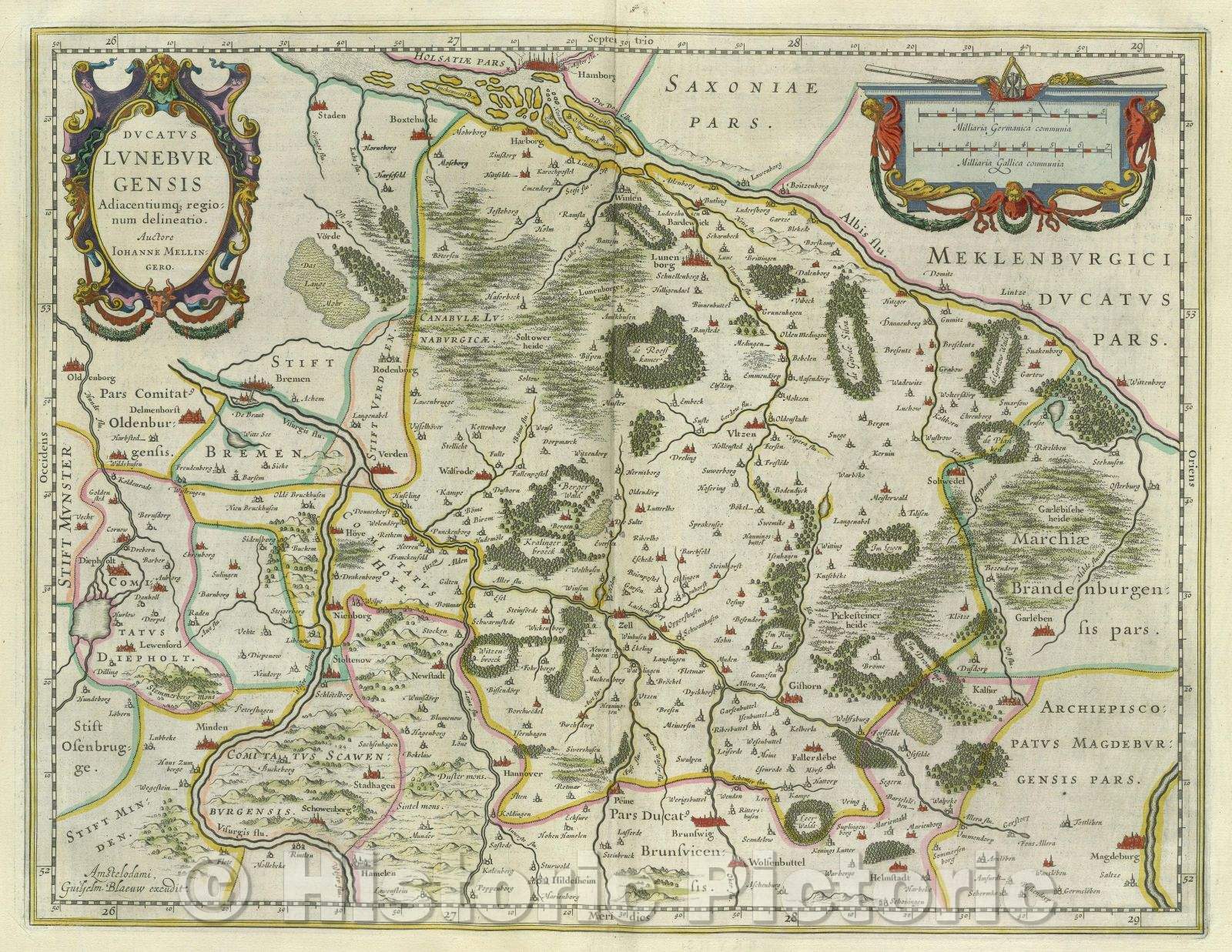 Historic Map : Ducatus Luneburgensis Adiacentiumque regionum delineatio. Auctore Johanne Mellingero., c. 1664 , Vintage Wall Art