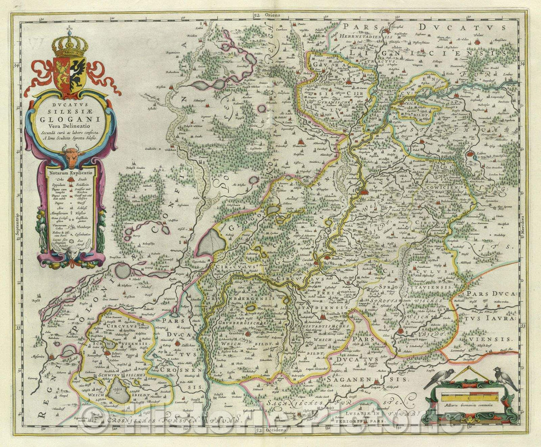Historic Map : Ducatus Silesiae Glogani Vera Delineatio Secunda cura ac labore confecta A Iona Sculteto Sprotta Silesio., c. 1664 , Vintage Wall Art