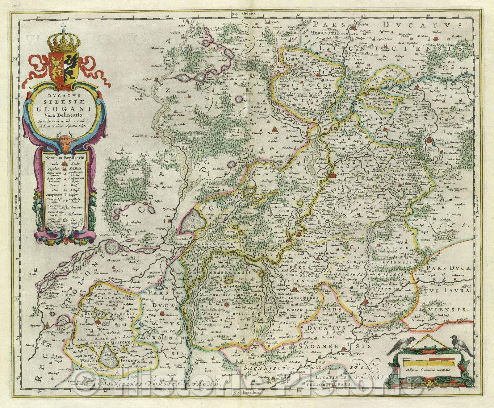 Historic Map : Ducatus Silesiae Glogani Vera Delineatio Secunda cura ac labore confecta A Iona Sculteto Sprotta Silesio., c. 1664 , Vintage Wall Art