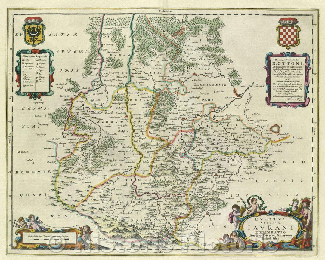Historic Map : Ducatus Silesiae Iaurani Delineatio auctore Friderico Kuhnovio Bolcol: Siles., c. 1664 , Vintage Wall Art
