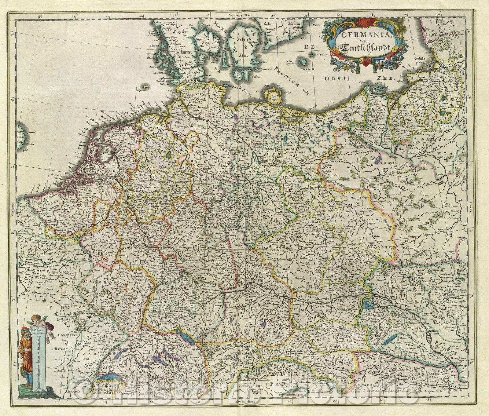 Historic Map : Germania, Vulgo Deutschlandt, c. 1664 , Vintage Wall Art