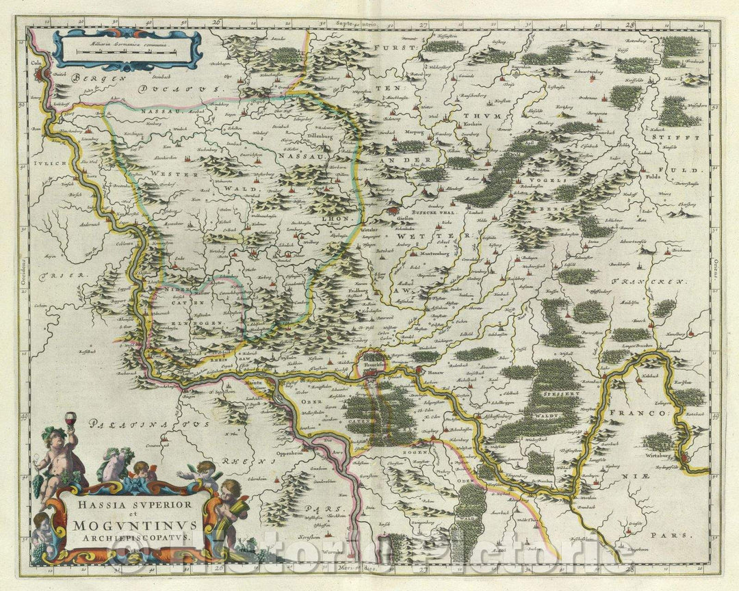 Historic Map : Hassia Superior et Moguntinus Archiepiscopatus., c. 1664 , Vintage Wall Art