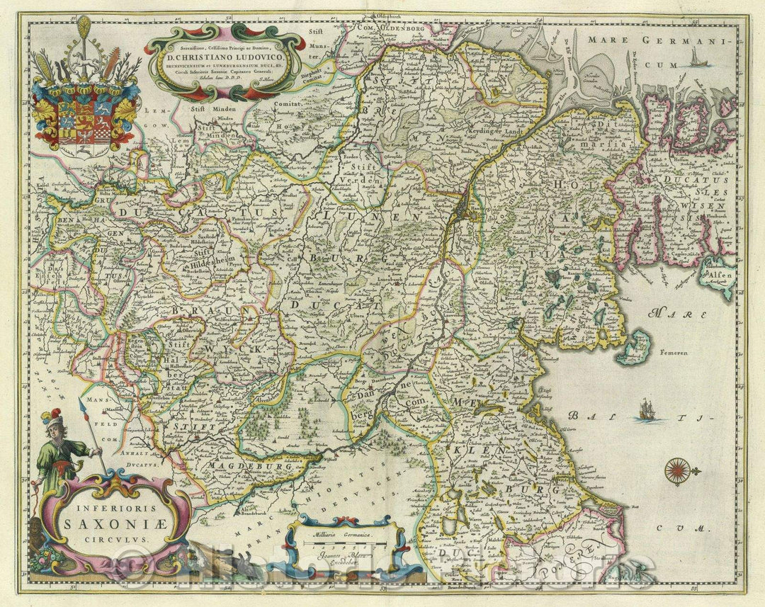 Historic Map : Inferioris Saxoniae Circulus., c. 1664 , Vintage Wall Art
