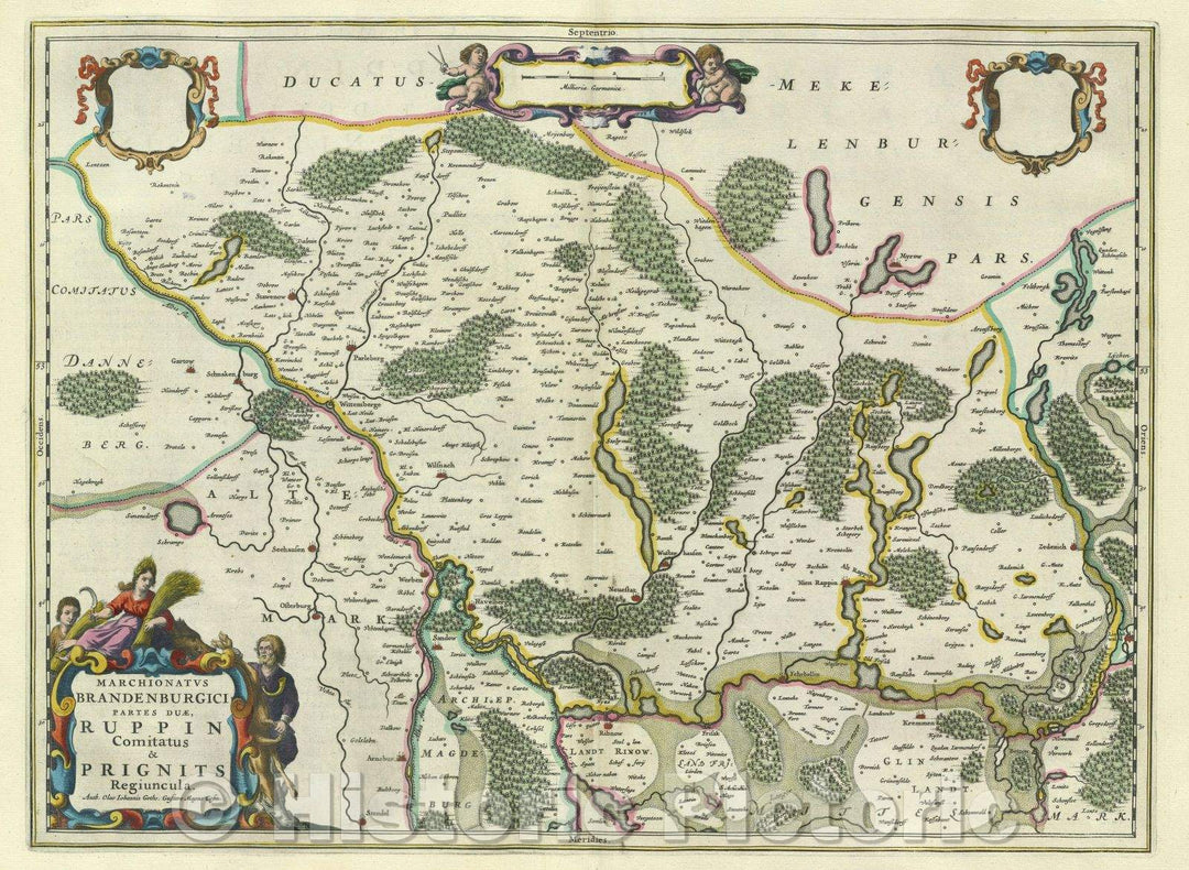 Historic Map : Marchionatus. Brandenburgici partes duae, Ruppin Comitatus and Prignits Regiuncula. Auth. Olao Johannis Gotho, Gustavo Magno Cosm., c. 1664 , Vintage Wall Art