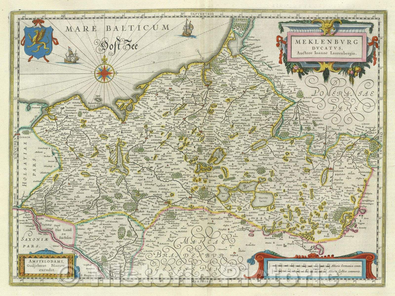 Historic Map : Meklenburg Ducatus. Auctore Joanne Laurenbergio., c. 1664 , Vintage Wall Art