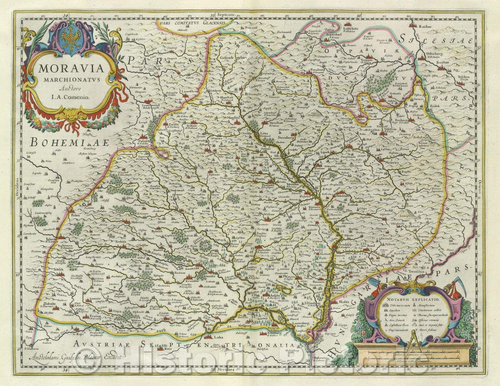 Historic Map : Moravia Marchionatus auctore I. A. Comenio., c. 1664 , Vintage Wall Art