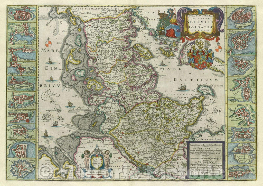 Historic Map : Nova and Accurata Ducatuum Slesvici et Holsatiae Tabula., c. 1664 , Vintage Wall Art