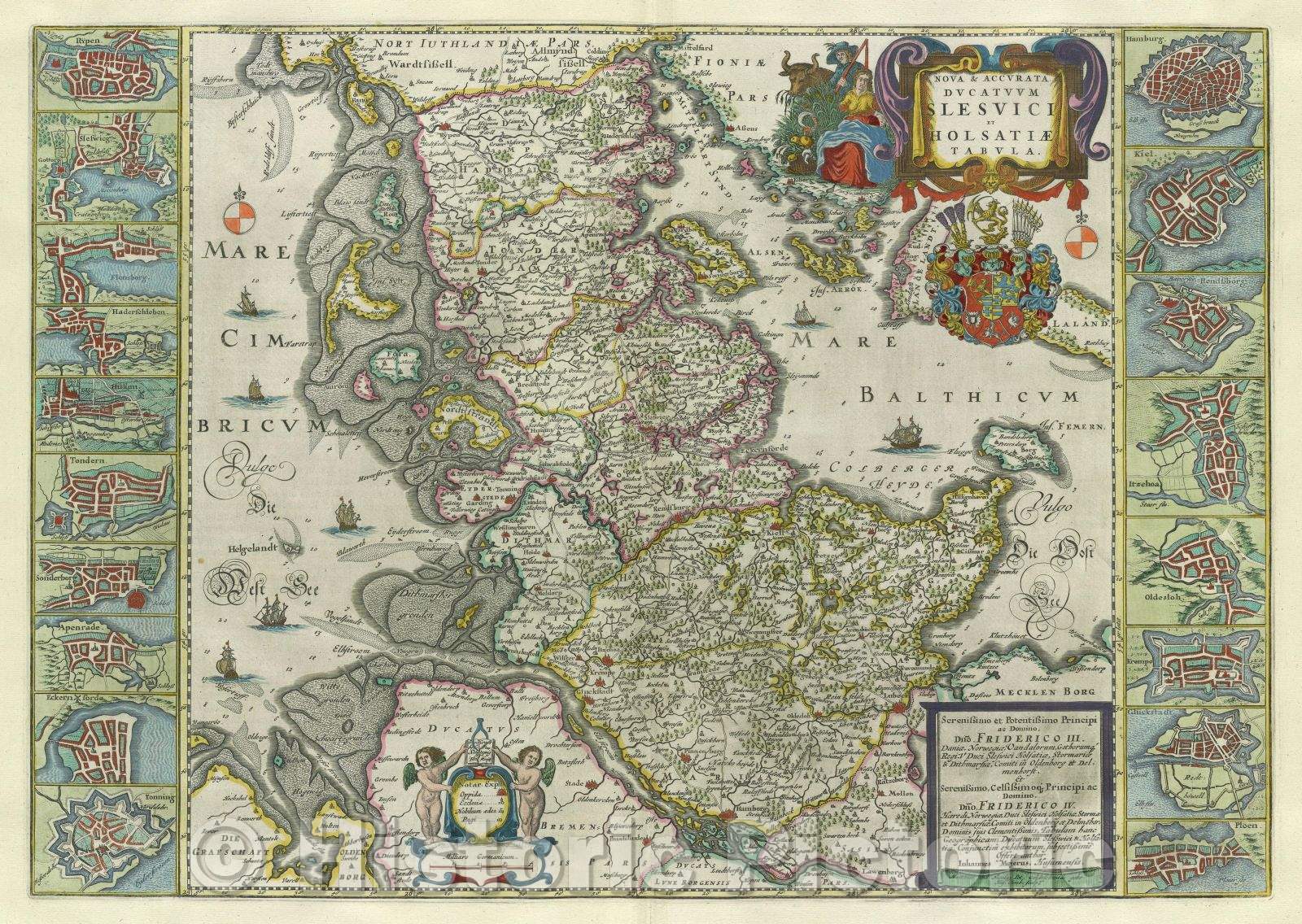Historic Map : Nova and Accurata Ducatuum Slesvici et Holsatiae Tabula., c. 1664 , Vintage Wall Art