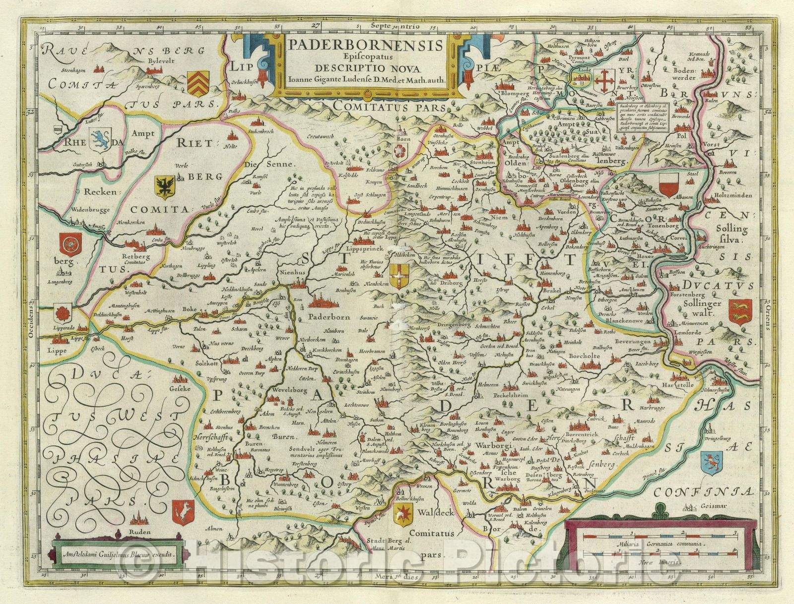 Historic Map : Paderbornensis Episcopatus Descriptio Nova Joanne Gigante Ludense D. Med. et Math. auth., c. 1664 , Vintage Wall Art