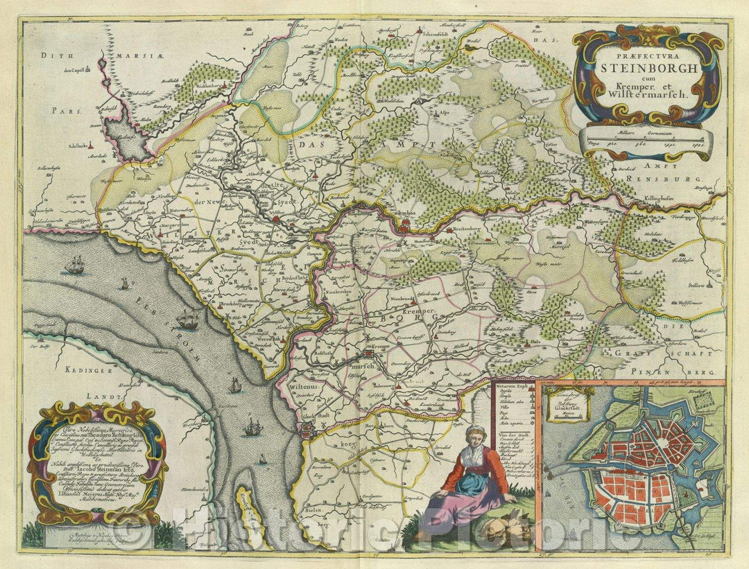 Historic Map : Praefectura Steinborgh cum Kremper, et Wilstermarsch., c. 1664 , Vintage Wall Art