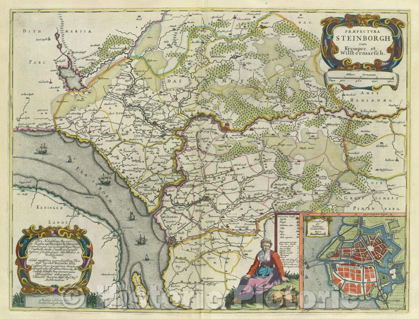 Historic Map : Praefectura Steinborgh cum Kremper, et Wilstermarsch., c. 1664 , Vintage Wall Art