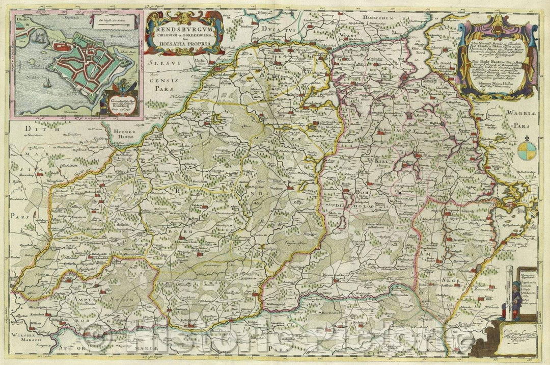 Historic Map : Rendsburgum , Chilonium et Bordesholma, sive Holsatia Propria., c. 1664 , Vintage Wall Art