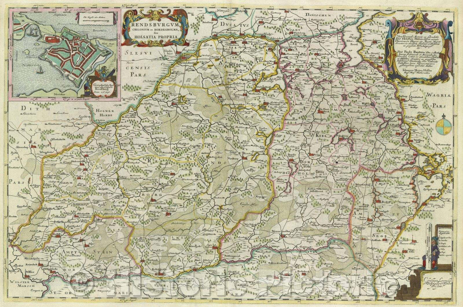 Historic Map : Rendsburgum , Chilonium et Bordesholma, sive Holsatia Propria., c. 1664 , Vintage Wall Art