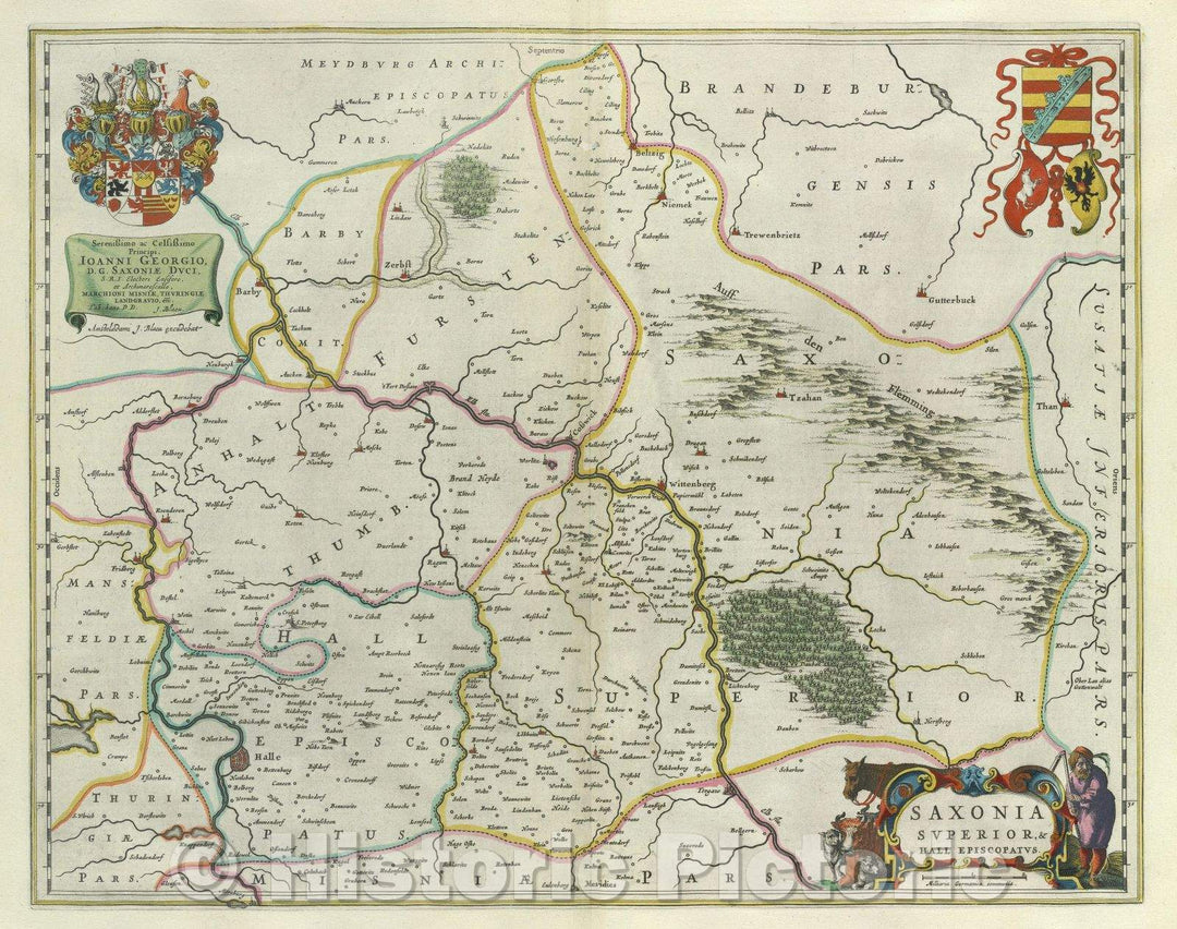 Historic Map : Saxonia Superior, and Hall Episcopatus., c. 1664 , Vintage Wall Art