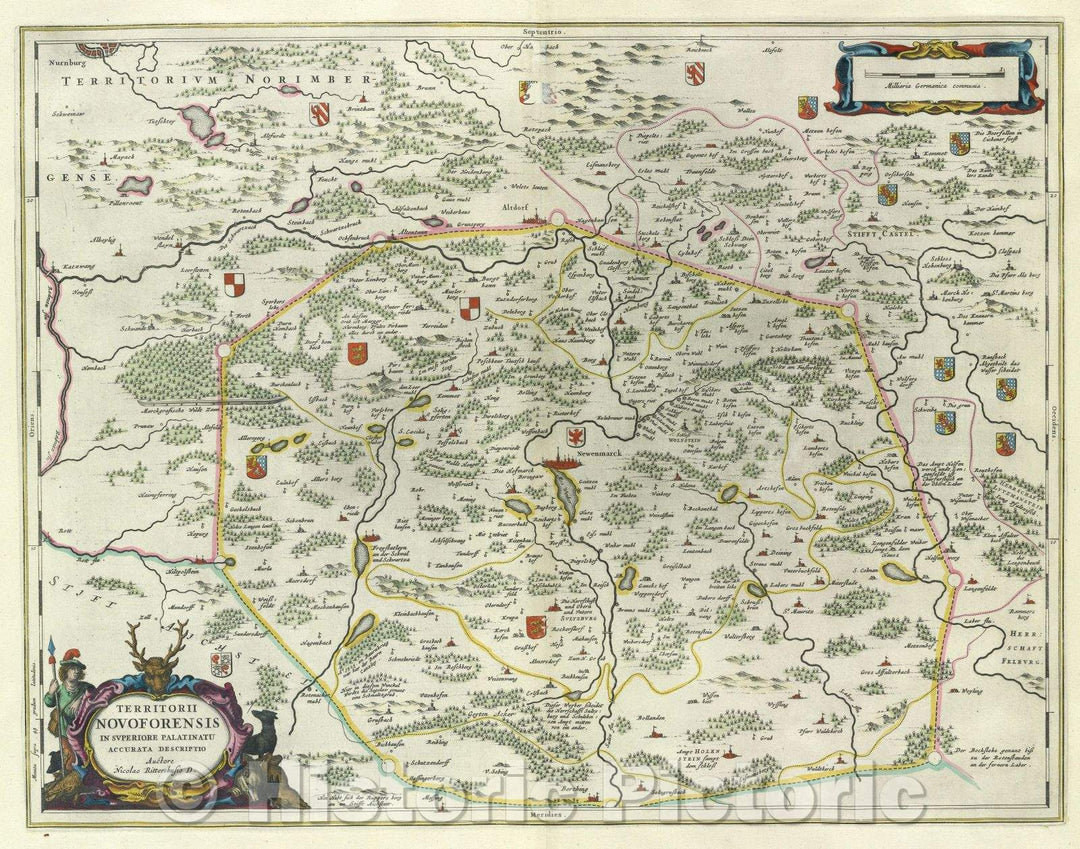 Historic Map : Territorii Novoforensis in Superiore Palatinatu Accurata Descriptio Auctore Nicolae Rittershusio D., c. 1664 , Vintage Wall Art