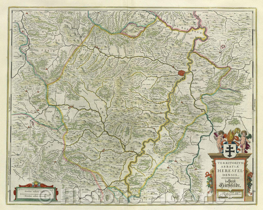 Historic Map : Territorium Abbatiae Heresfeldensis. 't Stift Hirszfeldt Apud Guiljelmum Blaeu., c. 1664 , Vintage Wall Art