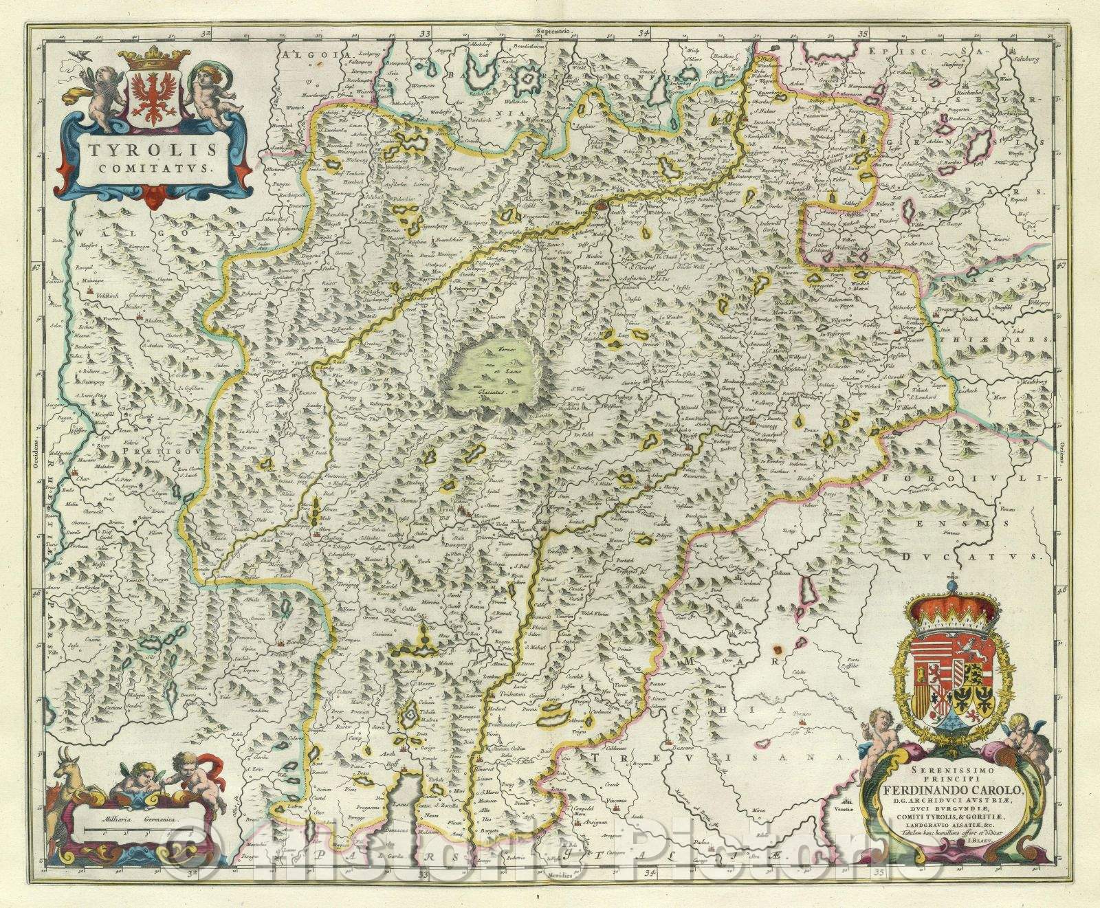 Historic Map : Tyrolis Comitatus., c. 1664 , Vintage Wall Art