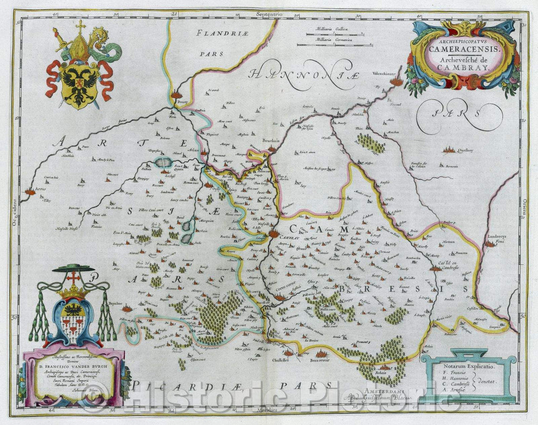Historic Map : Archiepiscopatus Cameracensis Archevesche de Cambray, c. 1664 , Vintage Wall Art