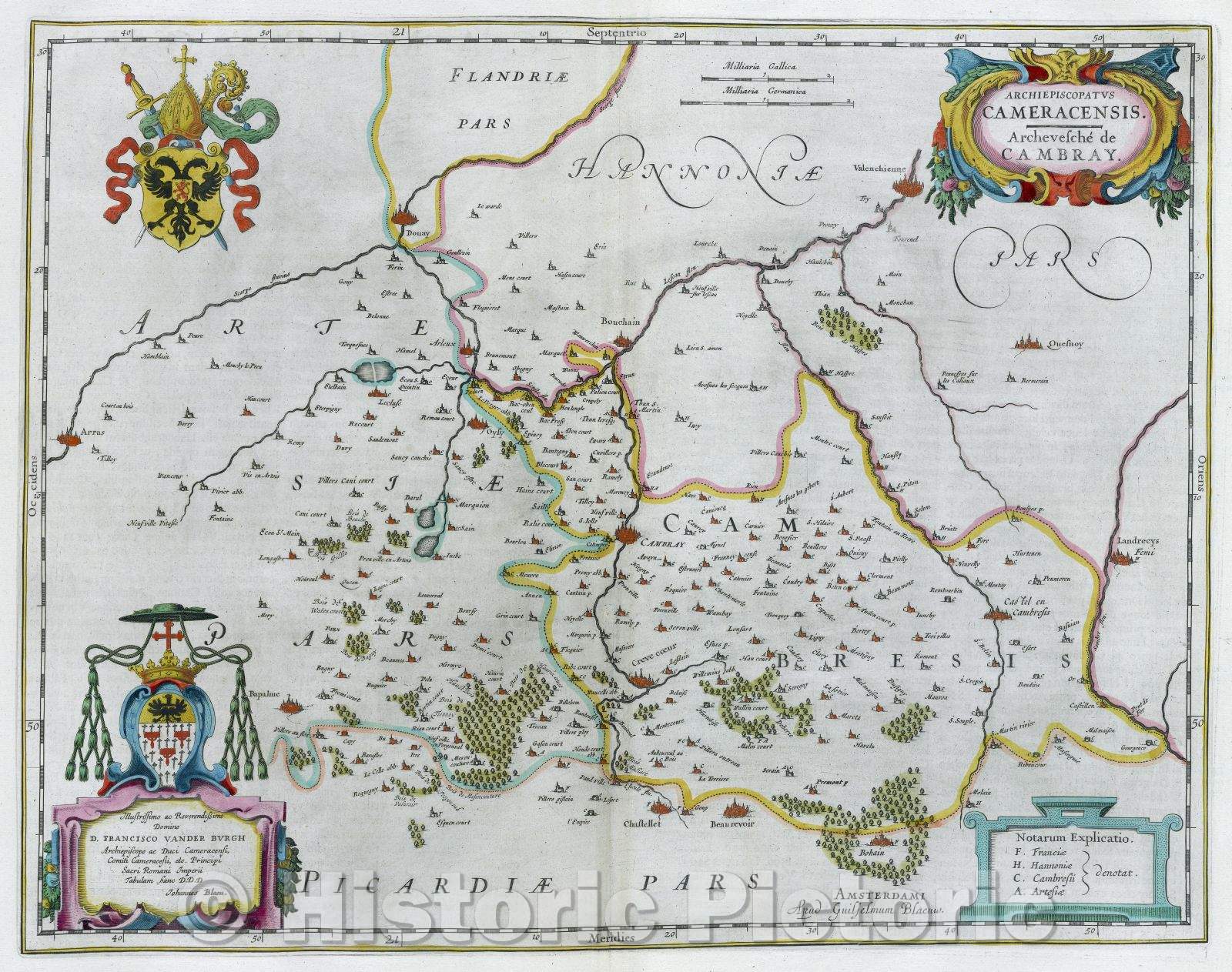 Historic Map : Archiepiscopatus Cameracensis Archevesche de Cambray, c. 1664 , Vintage Wall Art