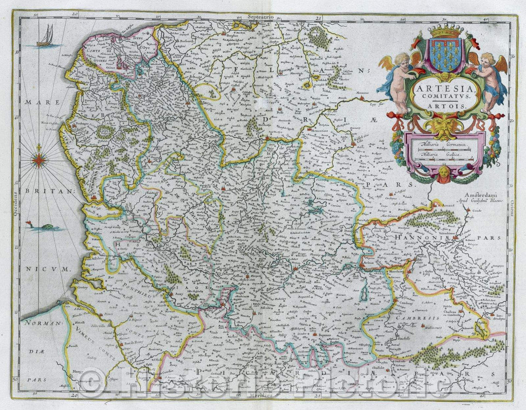 Historic Map : Artesia Comitatus Artois, c. 1664 , Vintage Wall Art