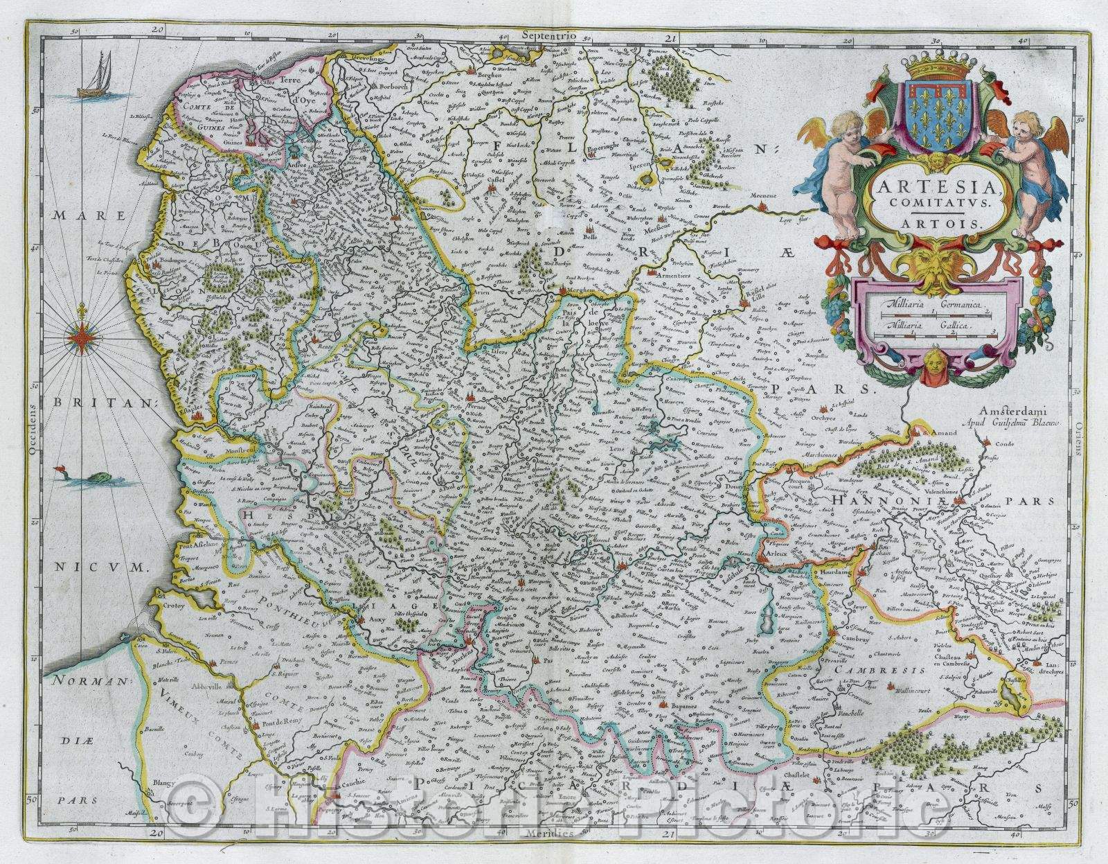 Historic Map : Artesia Comitatus Artois, c. 1664 , Vintage Wall Art