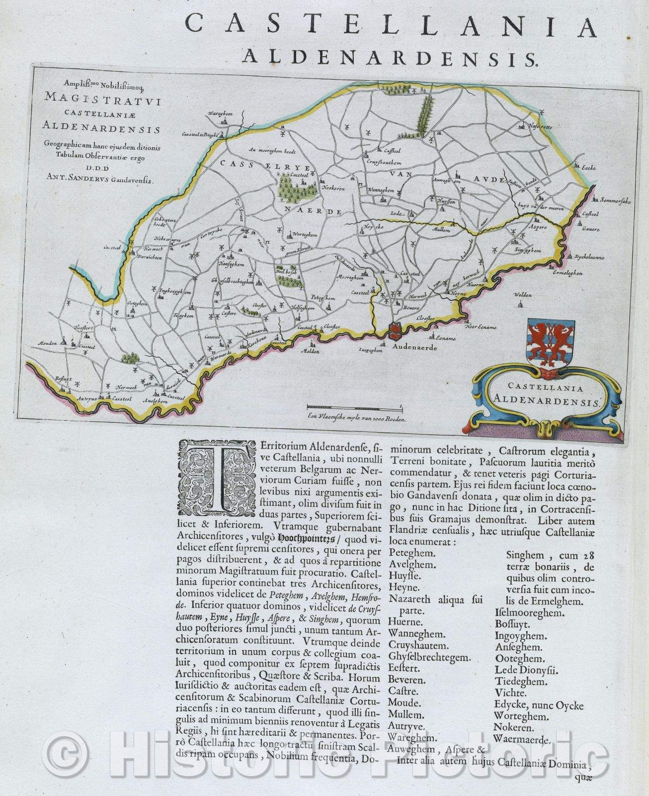Historic Map : Castellania Aldenardensis, c. 1664 , Vintage Wall Art