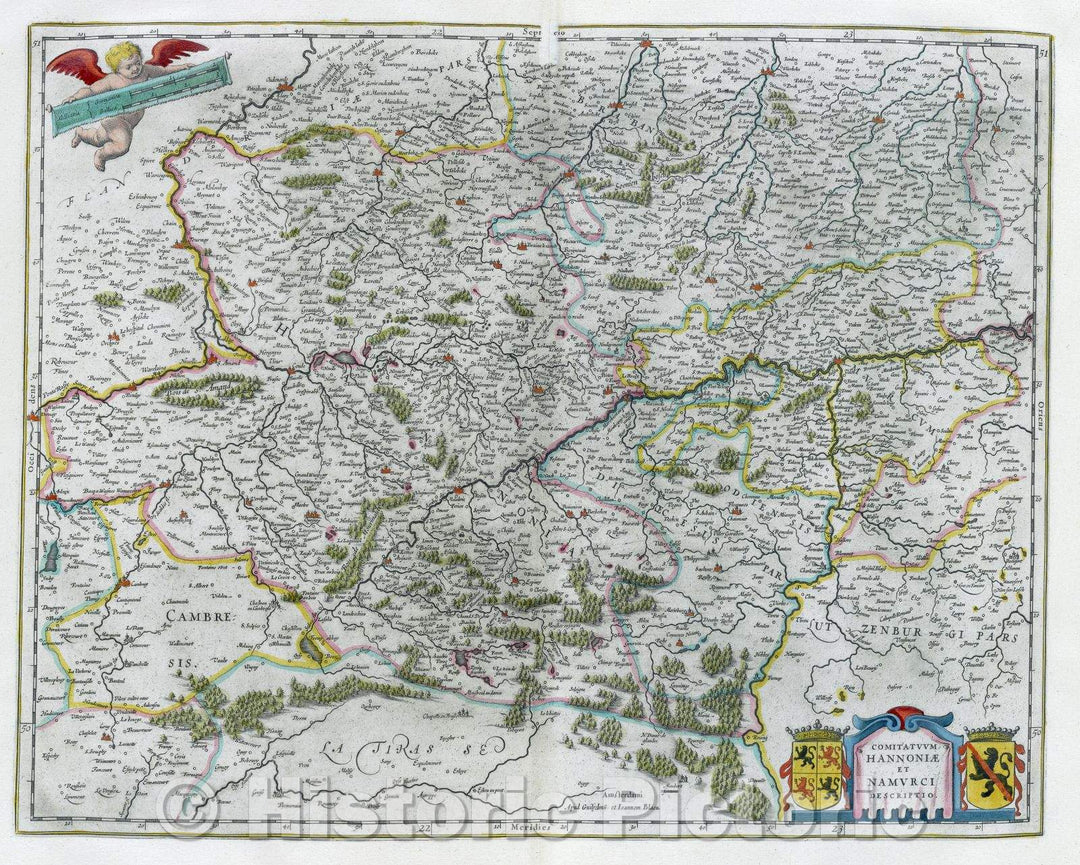 Historic Map : Comitatum Hannoniae et Namurci Descriptio, c. 1664 , Vintage Wall Art