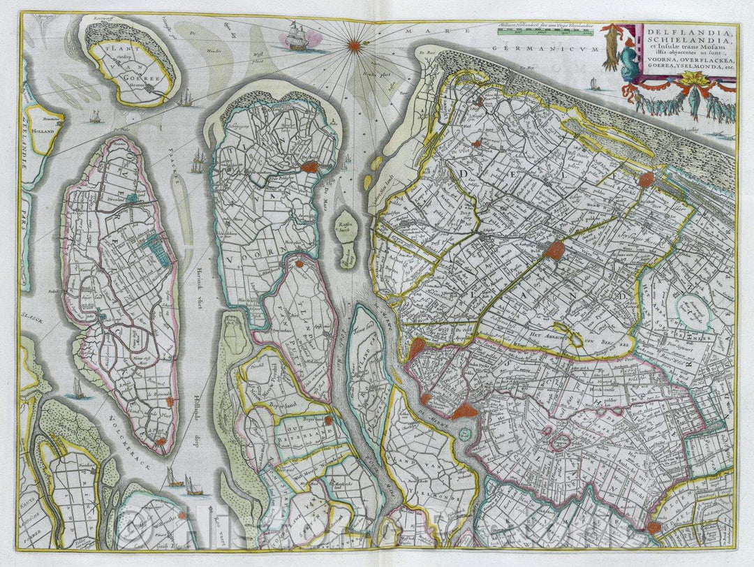 Historic Map : Delflandia, Schielandia, et Insulae trans Mosam illis objacentes ut sunt Voorna, Overflackea, Goerea, Yselmonda, etc, c. 1664 , Vintage Wall Art