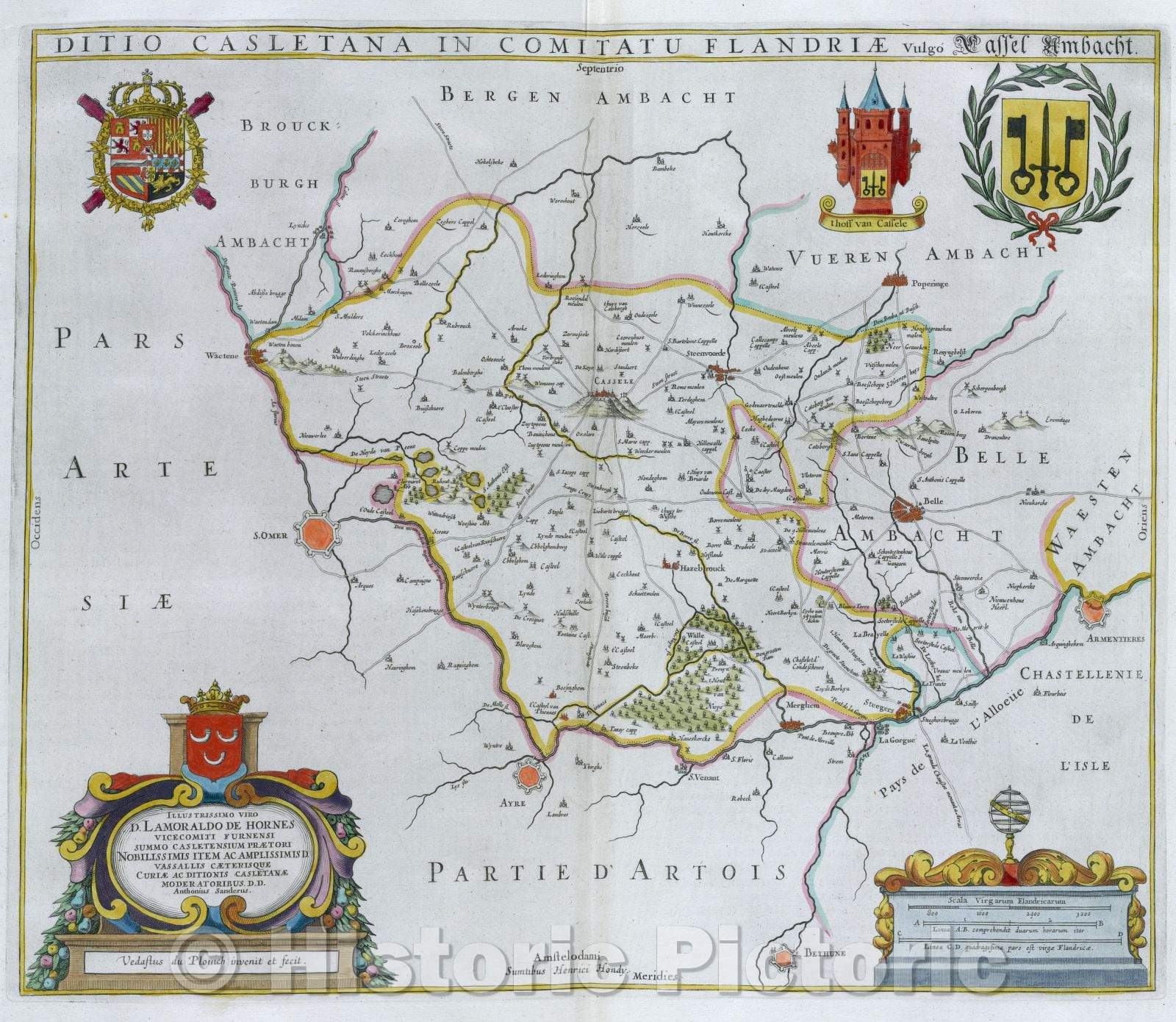 Historic Map : Ditio Casletana in Comitatu Flandriae vulgo Cassel Ambacht, c. 1664 , Vintage Wall Art