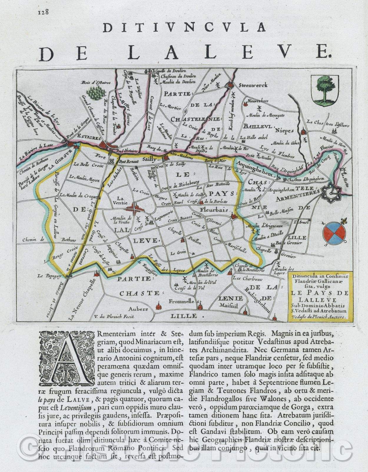 Historic Map : Ditiuncula in Confiniis Flandriae Gallicanae sita, vulgo Le Pays de Lalleue sub Dominio Abbatis S. Vedasti ad Atrebatum, c. 1664 , Vintage Wall Art