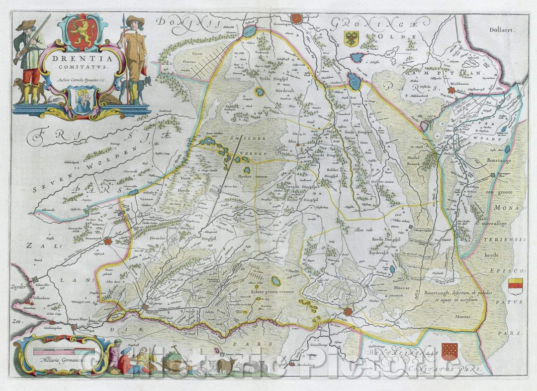 Historic Map : Drentia Comitatus. Auctore Cornelio Pynacker I.C., c. 1664 , Vintage Wall Art