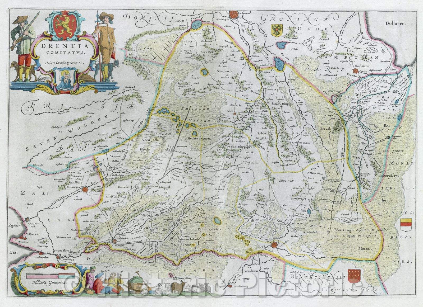 Historic Map : Drentia Comitatus. Auctore Cornelio Pynacker I.C., c. 1664 , Vintage Wall Art