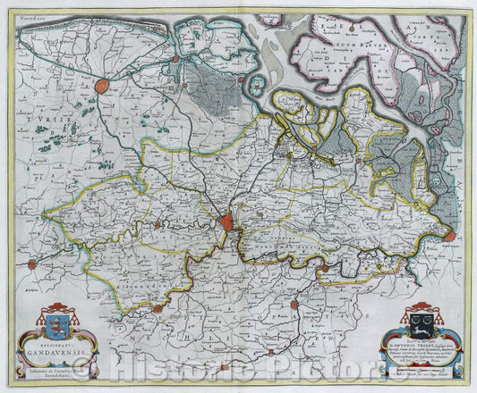 Historic Map : Episcopatus Gandavensis, c. 1664 , Vintage Wall Art